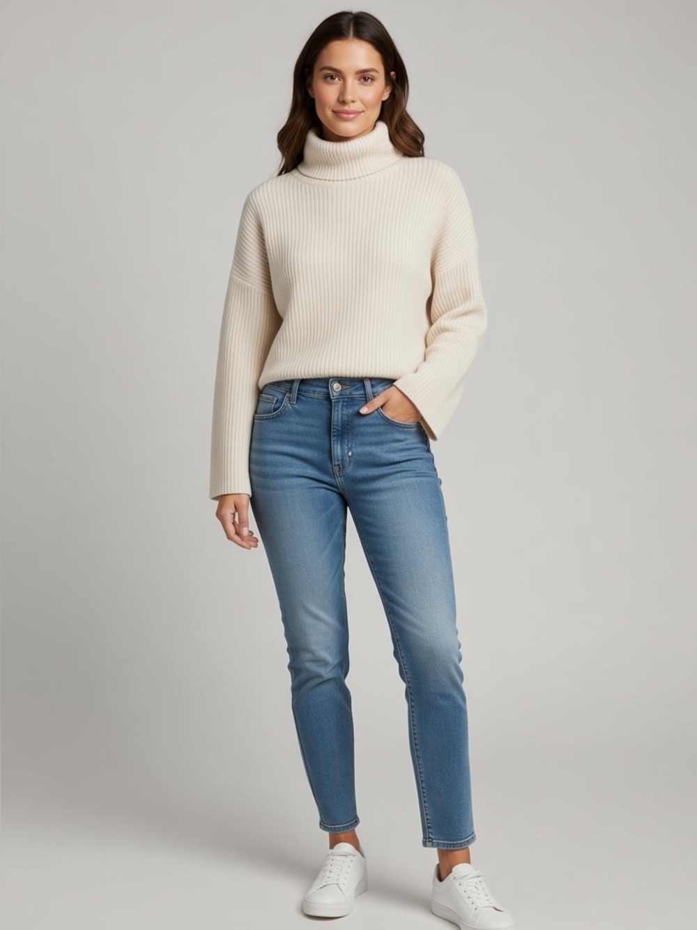 Women’s Cream Turtleneck Cashmere Sweater